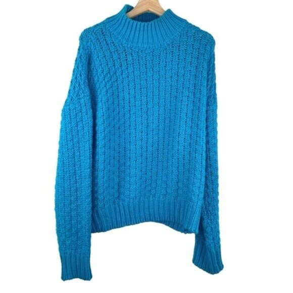 Vici Chunky Knit Pullover Kerri Mockneck Sweater in Aqua Blue - Picture 2 of 5